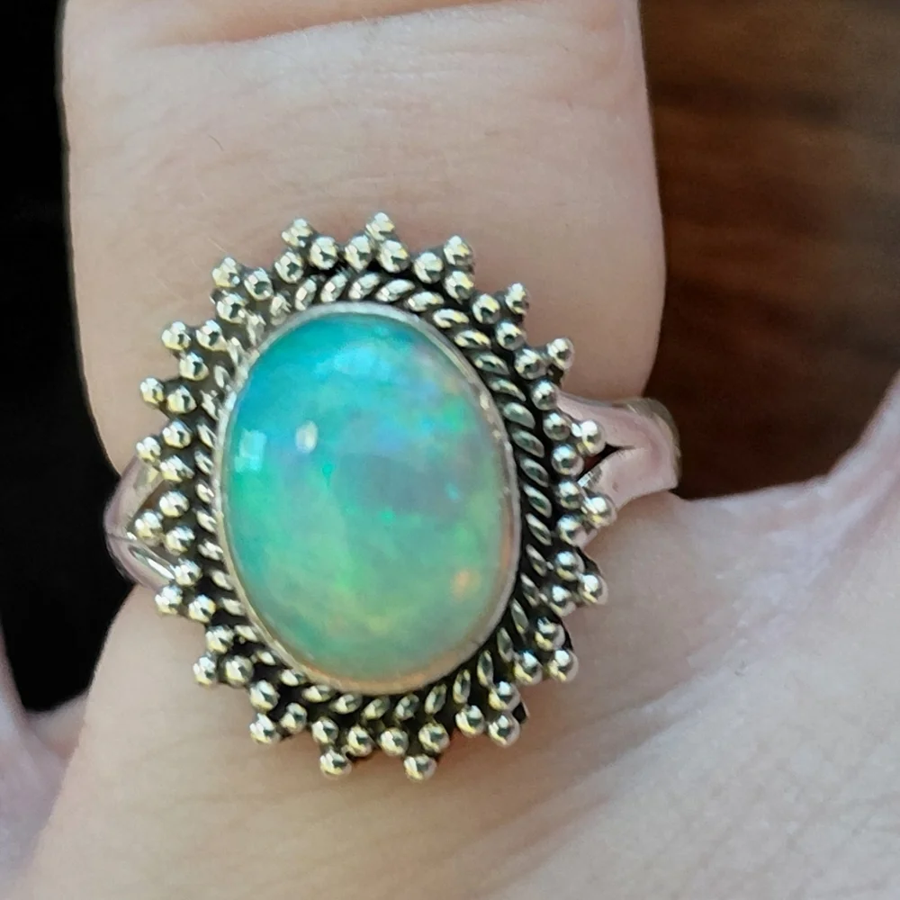 Sterling Silver Ethiopian Opal Halo Statement Ring